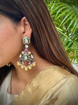 AVSA JEWELS - Green Dhriti Multi Polki Earrings