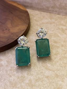 AVSA JEWELS - Green Arundhati Emerald Doublet and Zircon Earrings