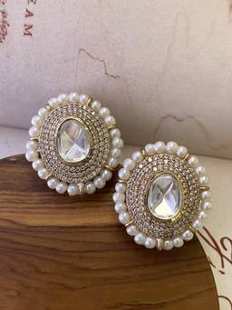 AVSA JEWELS - White Lea Pearl Polki Stud Earrings