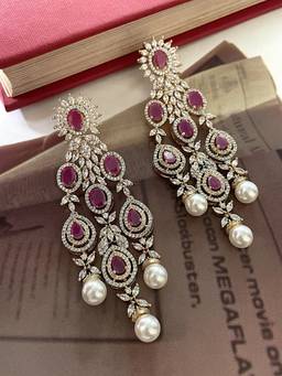 AVSA JEWELS - Pink Aurelie Zircon Ruby Dangler Earrings
