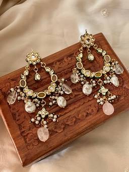 AVSA JEWELS - Pink Manjiri Kundan Chaandbaali Earrings