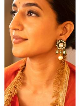 AVSA JEWELS - White Raji Green Enamel Polki Earrings