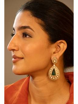 AVSA JEWELS - Green Emerald Moissanite Polki Earrings