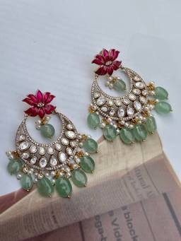 AVSA JEWELS - Green Amulya Enamel Polki Chaandbaali Earrings