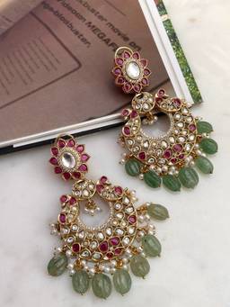 AVSA JEWELS - Multi-Color Mandakini Polki Chaandbaali Earrings