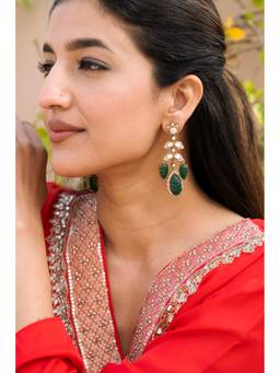 AVSA JEWELS - Green Fariha Polki and Carved Emerald Earrings