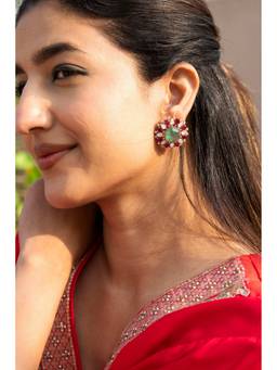 AVSA JEWELS - Multi Color Ameen Emerald Ruby Stud Earrings