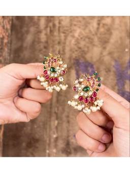 AVSA JEWELS - Multi Color Kanchan Polki Bird Motif Earrings