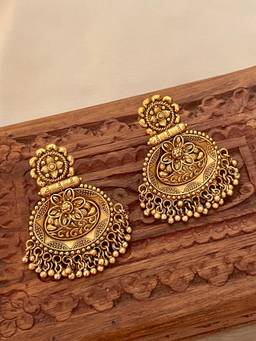 AVSA JEWELS - Gold Medha Antique Temple Earrings