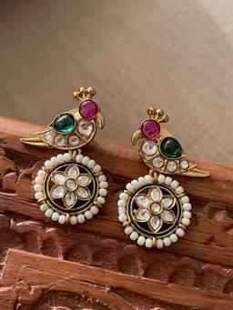 AVSA JEWELS - Multi Colour Manmayi Polki Bird Earrings