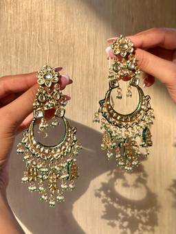 AVSA JEWELS - Green Begami Kundan Earrings