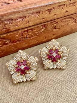 AVSA JEWELS - Red Mirangi Pearl Floret Stud Earrings