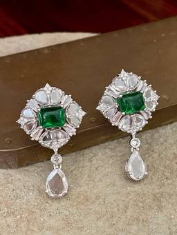 AVSA JEWELS - White Purvanka Portrait Cut Faux Diamond Danglers