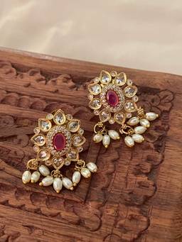 AVSA JEWELS - Pink Aaina Pearl and Polki Stud Earrings