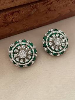AVSA JEWELS - Green Noor American Diamond and Emerald Green Studs