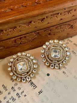 AVSA JEWELS - Gold Kosha Polki Stud Earrings