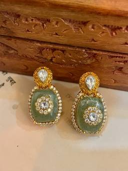 AVSA JEWELS - Green Jade Polki Stud Earrings