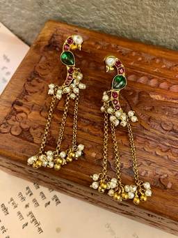 AVSA JEWELS - Green Morvika Polki Bird Motif Earrings
