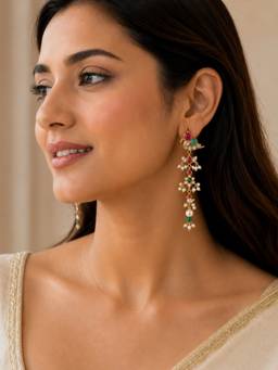 AVSA JEWELS - Multi Colour Bird Polki Earrings