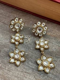 AVSA JEWELS - White Asha Polki Floral Earrings