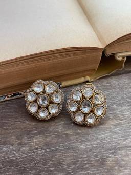 AVSA JEWELS - White Sifra Floral Polki Stud Earrings