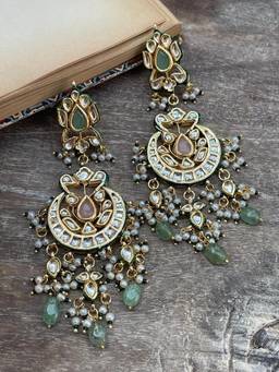 AVSA JEWELS - Green Nisa Kundan Pastel Earrings