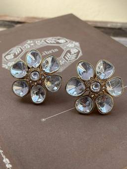 AVSA JEWELS - White Suman Floral Polki Stud Earrings