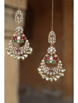 AVSA JEWELS - Gold Nazaara Polki Chaandbaali Earrings with Chain