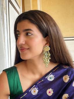 AVSA JEWELS - Green Rani Reshma Gold Finish Kundan Dangler Earrings