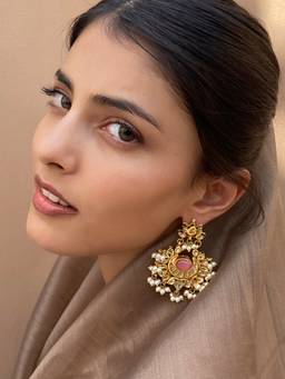 AVSA JEWELS - Pink Aisa Rose Kundan Gold Finish Chaandbaali Earrings