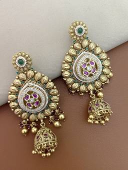 AVSA JEWELS - Multi-Color Kutch Antique Gold Finish Temple Earrings