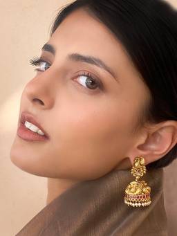 AVSA JEWELS - Mayur Temple Gold Finish Jhumki Earrings