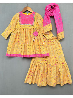 LABEL NEETI - Traditional Print Cotton Kurti With Sharara & Dupatta