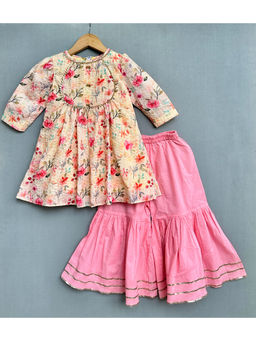 LABEL NEETI - Pink Floral Print Kurti With Sharara