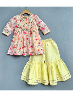 LABEL NEETI - Yellow Floral Print Kurti With Sharara