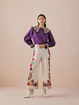 CHANDRIMA - Purple Printed Shirt With Collar Detail