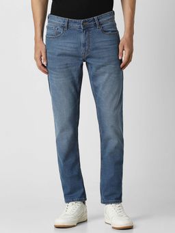 Peter England - Men Blue Mid Wash Slim Tapered Jeans