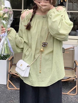 Outzidr - Green Cold Shoulder Tie Up Top