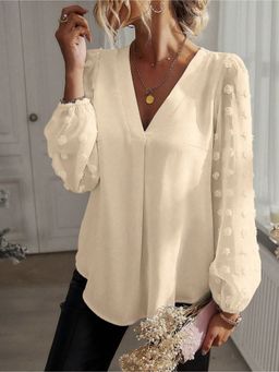 Outzidr - White Textured Fabric Full Sleeves Top