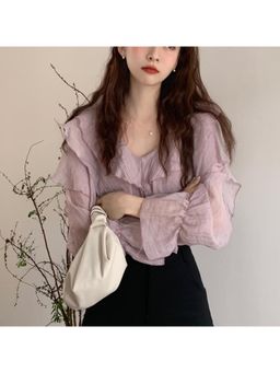 Outzidr - Purple V-Neck Sheer Top