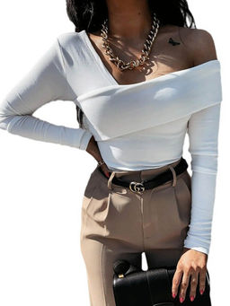 Outzidr - White Off-Shoulder Criss Cross Detailing Top