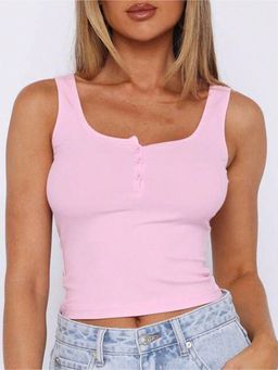Outzidr - Pink Half Button Down Tank Top