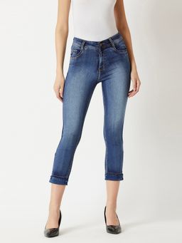 Miss Chase - Women's Blue Skinny Fit High Rise Ankle Length Denim Stretchable Jeans