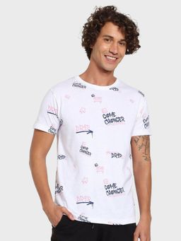 Bewakoof - Men's White Game Changer All Over Printed T-shirt