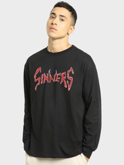 Bewakoof - Men's Black Sinners Graphic Printed Oversized T-shirt