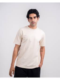 DCYPHR - Mens Bone White Solid Round Neck MoveLite T-Shirt