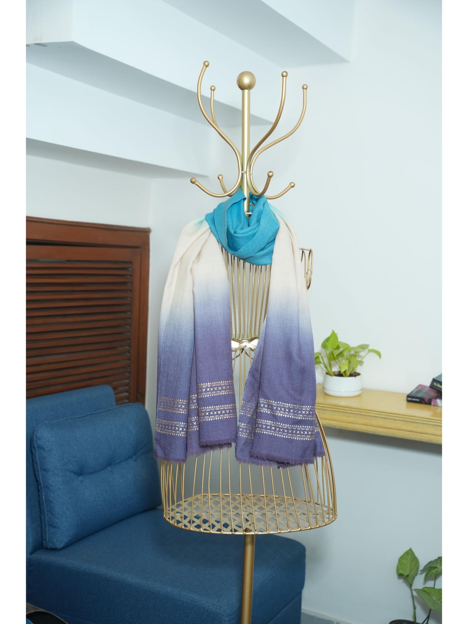 october Ombre Lilac & Sky Blue Fine Wool Chandi Scarf-picture-25