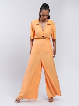 Label Ritu Kumar - Collar Neck Solid Short Top with Pant Co-Ord Set (Set of 2)