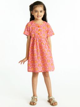 Campana - Girls Zoe Dress - Mughal Jaali Print - Pink & Orange