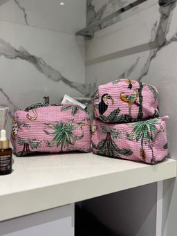 The Indian Artisan - Baby Pink Jungle Pouch Set